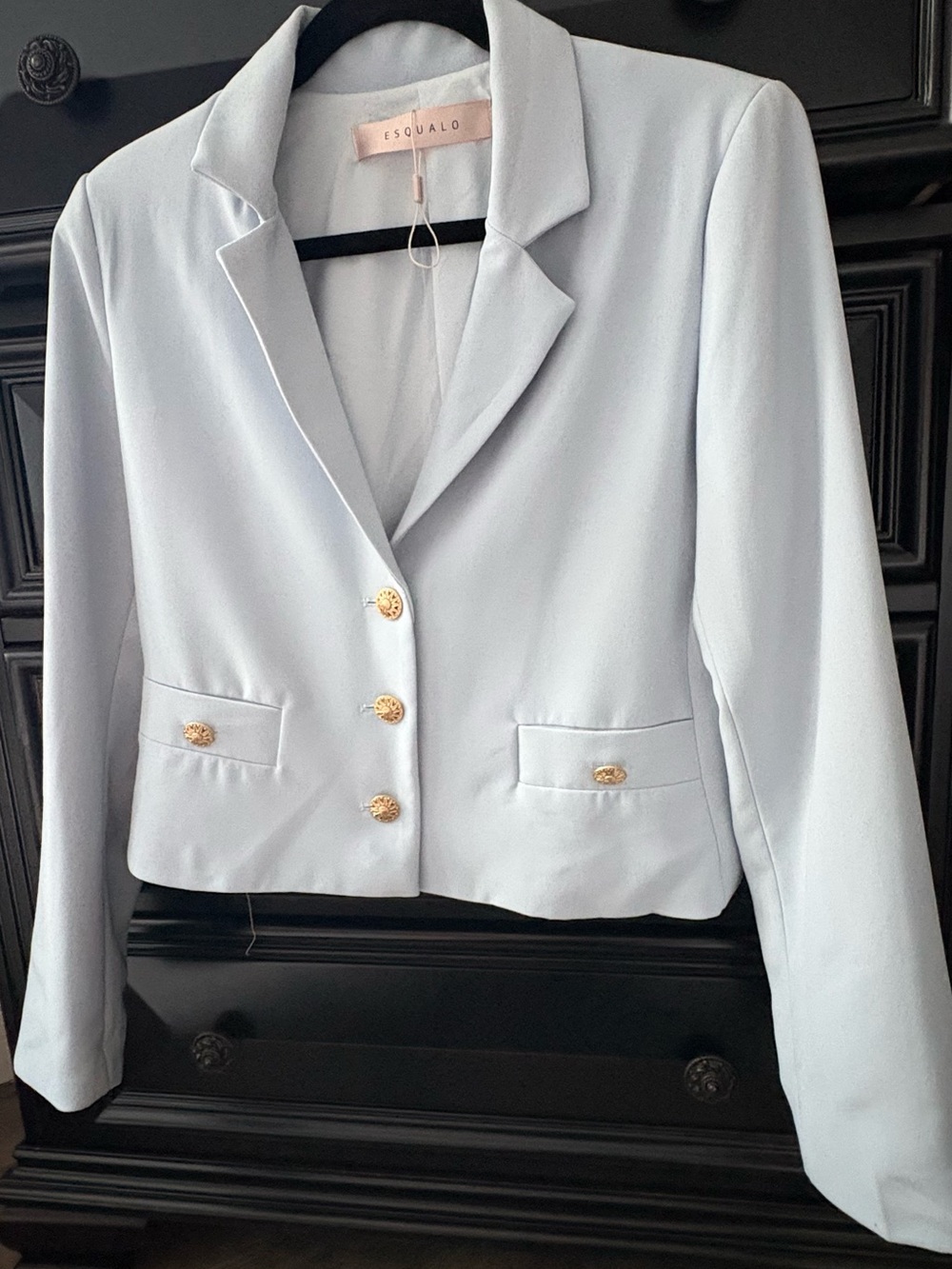 ESQUALO Pale Blue Cropped Blazer with Gold Buttons - Picture 2 of 13